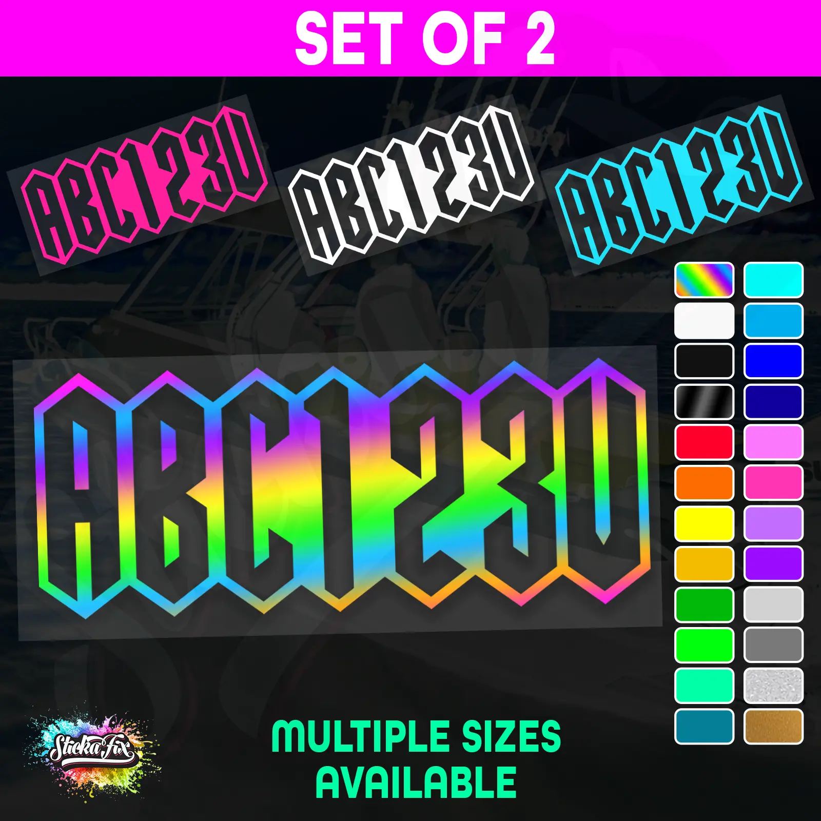2x Jetski Rego Sticker Decals Set 100mm High Vinyl Registration 125mm 150mm