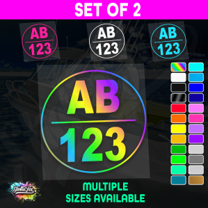 2x Round Custom Boat Rego Sticker Decals Set Vinyl Registration