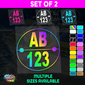 2x Round Custom Boat Rego Sticker Decals Set Vinyl Registration