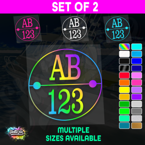 2x Round Custom Boat Rego Sticker Decals Set Vinyl Registration