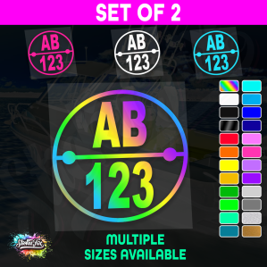2x Round Custom Boat Rego Sticker Decals Set Vinyl Registration