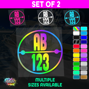 2x Round Custom Boat Rego Sticker Decals Set Vinyl Registration