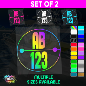 2x Round Custom Boat Rego Sticker Decals Set Vinyl Registration