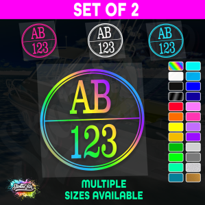 2x Round Custom Boat Rego Sticker Decals Set Vinyl Registration