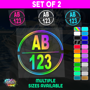 2x Round Custom Boat Rego Sticker Decals Set Vinyl Registration