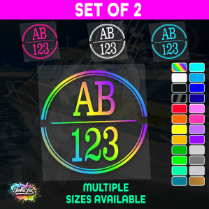 2x Round Custom Boat Rego Sticker Decals Set Vinyl Registration