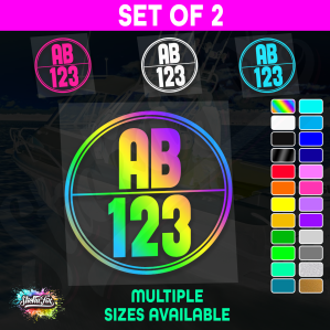 2x Round Custom Boat Rego Sticker Decals Set Vinyl Registration