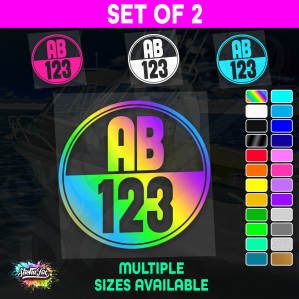 2x Round Custom Boat Rego Sticker Decals Set Vinyl Registration