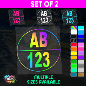 2x Round Custom Boat Rego Sticker Decals Set Vinyl Registration
