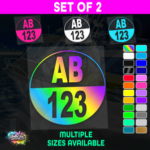 2x Round Custom Boat Rego Sticker Decals Set Vinyl Registration