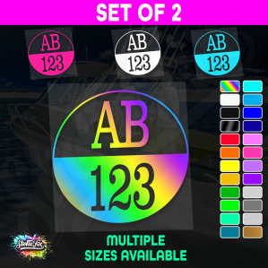 2x Round Custom Boat Rego Sticker Decals Set Vinyl Registration