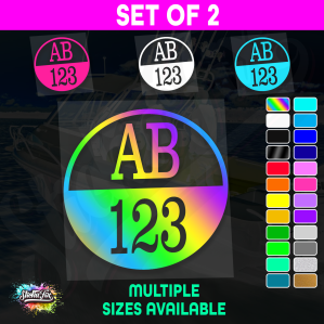 2x Round Custom Boat Rego Sticker Decals Set Vinyl Registration