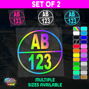 2x Round Custom Boat Rego Sticker Decals Set Vinyl Registration