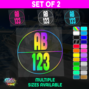 2x Round Custom Boat Rego Sticker Decals Set Vinyl Registration
