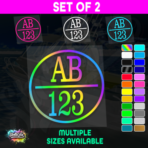 2x Round Custom Boat Rego Sticker Decals Set Vinyl Registration
