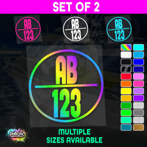 2x Round Custom Boat Rego Sticker Decals Set Vinyl Registration