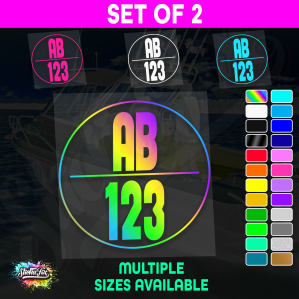 2x Round Custom Boat Rego Sticker Decals Set Vinyl Registration