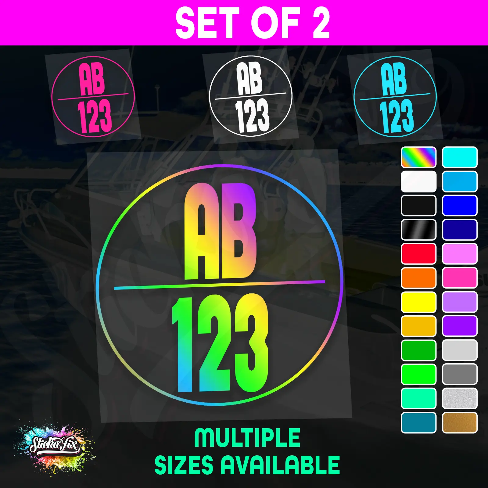 2x Round Custom Boat Rego Sticker Decals Set Vinyl Registration