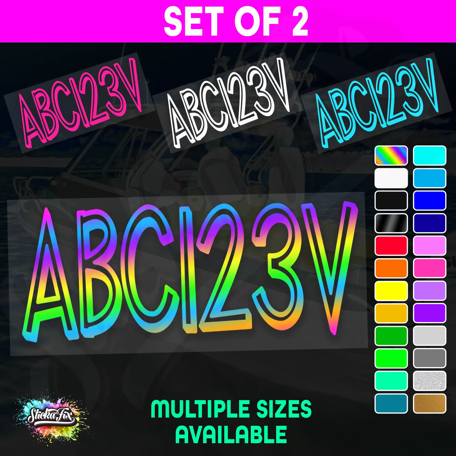 2x Boat Rego Sticker Decals Set 150mm High Vinyl Registration 200mm 250mm 300mm