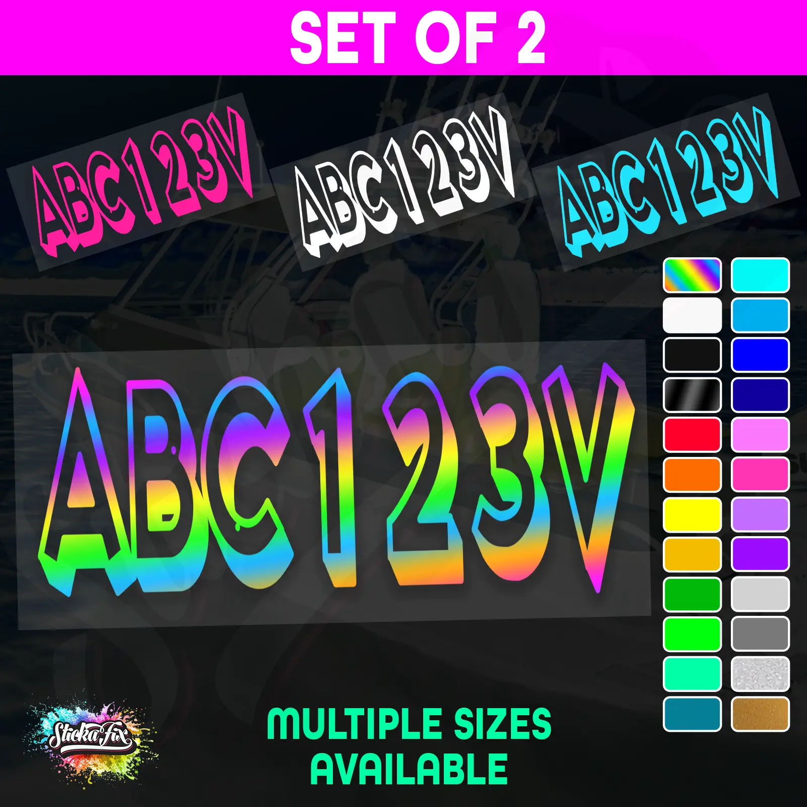 2x Boat Rego Sticker Decals Set 150mm High Vinyl Registration 200mm 250mm 300mm