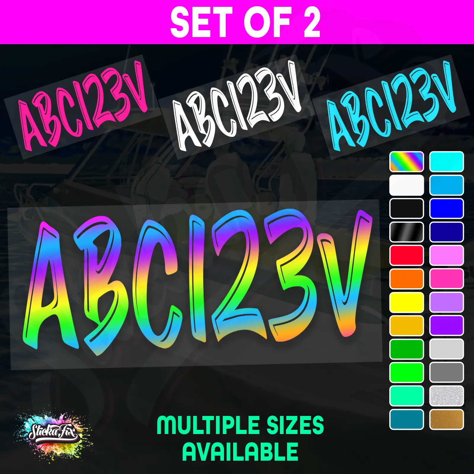 2x Jetski Rego Sticker Decals Set 100mm High Vinyl Registration 125mm 150mm
