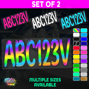 2x Boat Rego Sticker Decals Set 150mm High Vinyl Registration 200mm 250mm 300mm